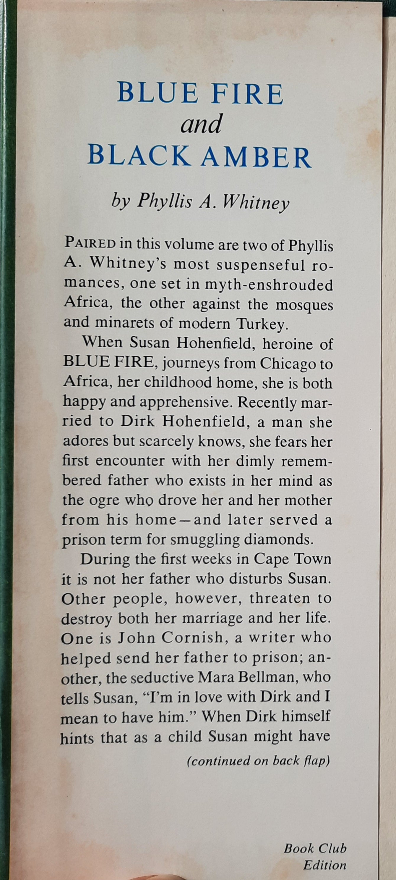 Blue Fire / Black Amber by Phyllis A. Whitney (Very Good, 1964, HC, 470 pages, Hawthorne Books)