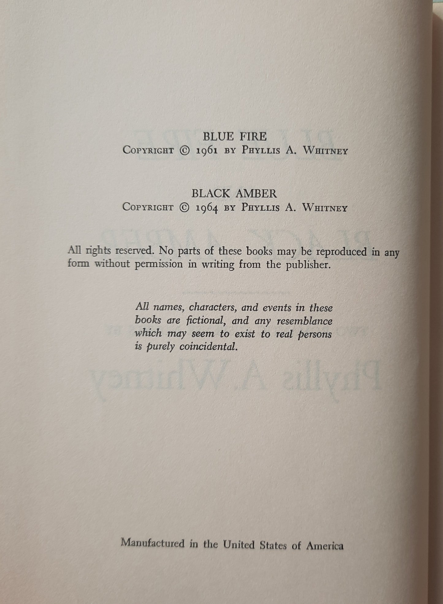 Blue Fire / Black Amber by Phyllis A. Whitney (Very Good, 1964, HC, 470 pages, Hawthorne Books)