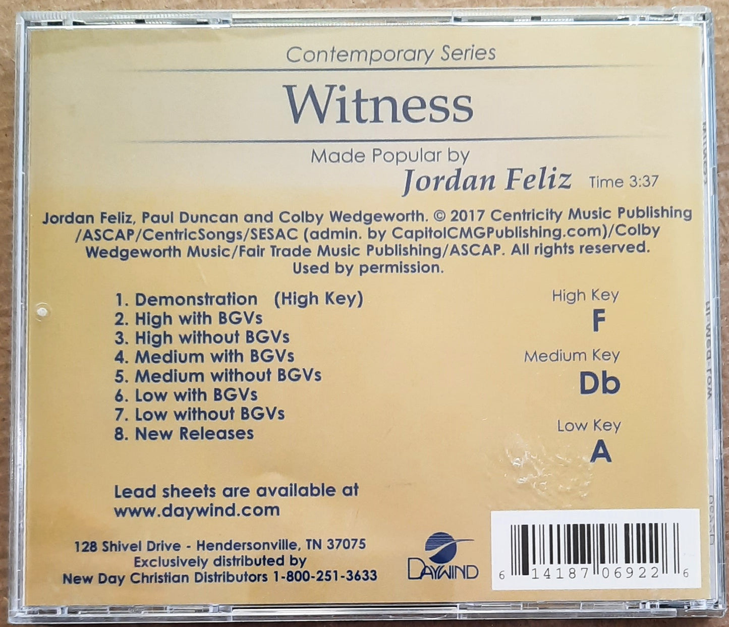 Witness Accompaniment/Performance Track Jordan Feliz (Artist) Audio CD 2018 LIKE NEW