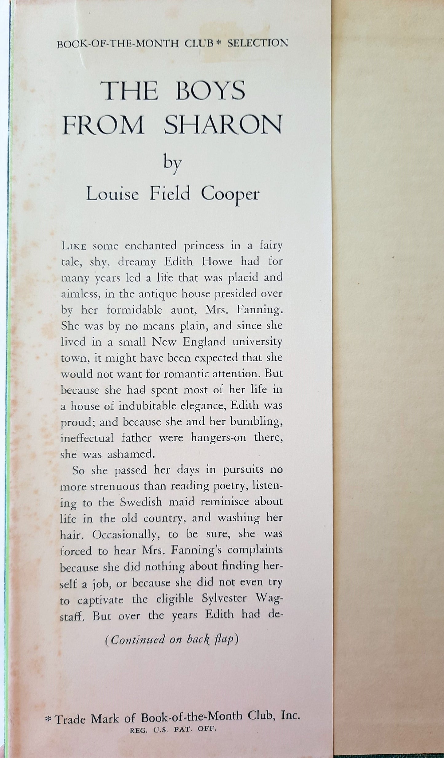 The Boys From Sharon by Louise Field Cooper (Vintage, Good, HC, 1950)