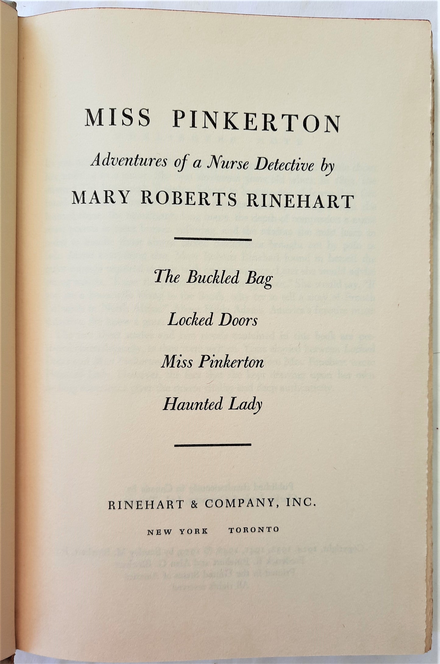 Miss Pinkerton: Adventures of a Nurse Detective by Mary Roberts Rinehart (Very good, 1959, HC)