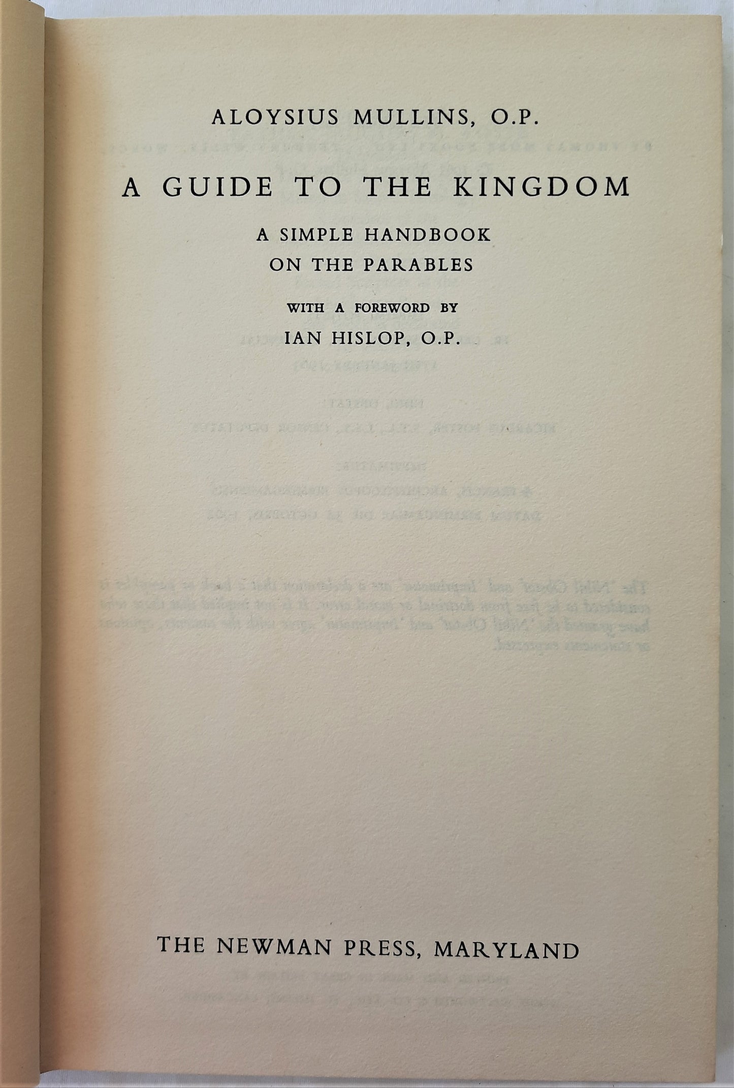 A Guide to the Kingdom by Aloysius Mullins, O.P. (Very good, HC, 1963, 139 pgs)