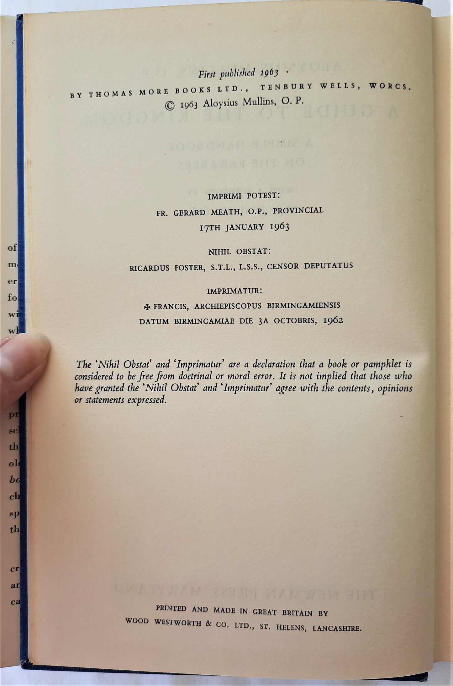 A Guide to the Kingdom by Aloysius Mullins, O.P. (Very good, HC, 1963, 139 pgs)