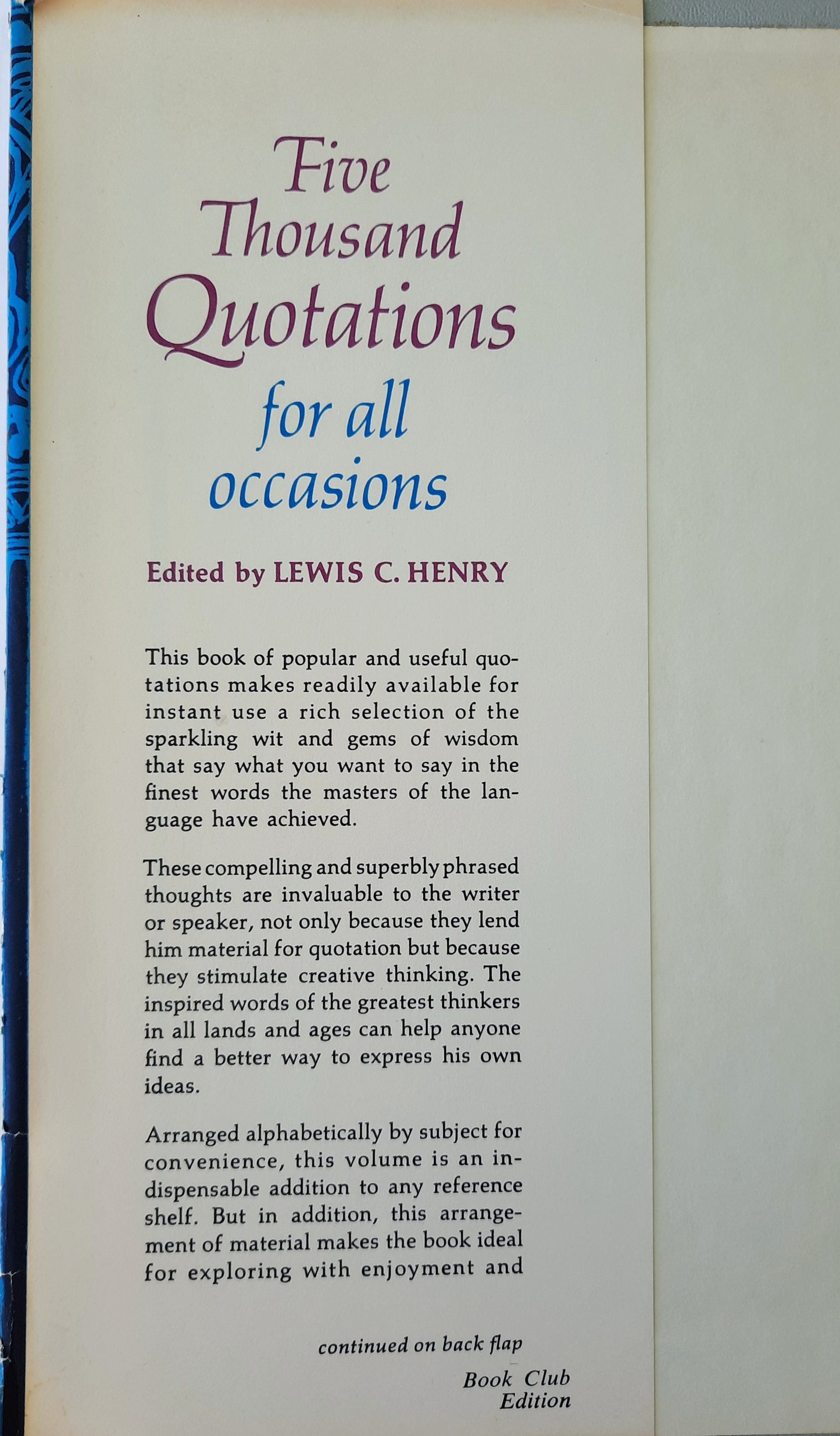 Five Thousand Quotations for All Occasions by Lewis C. Henry (Very good HC 1945)