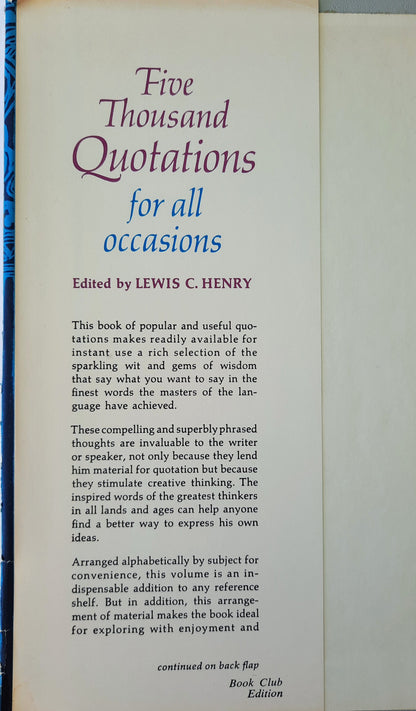 Five Thousand Quotations for All Occasions by Lewis C. Henry (Very good HC 1945)