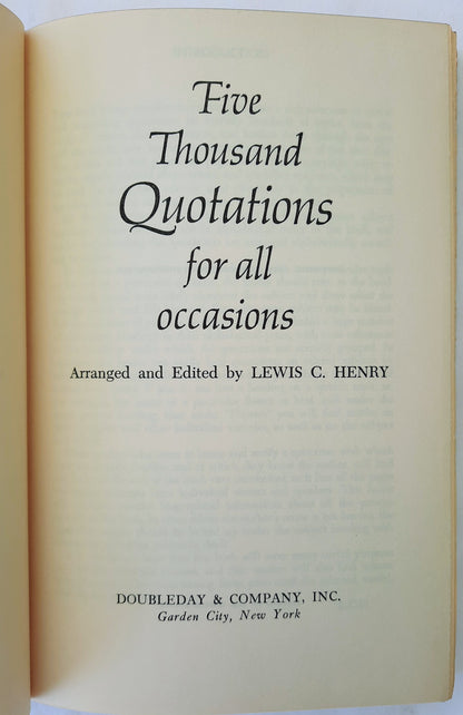 Five Thousand Quotations for All Occasions by Lewis C. Henry (Very good HC 1945)