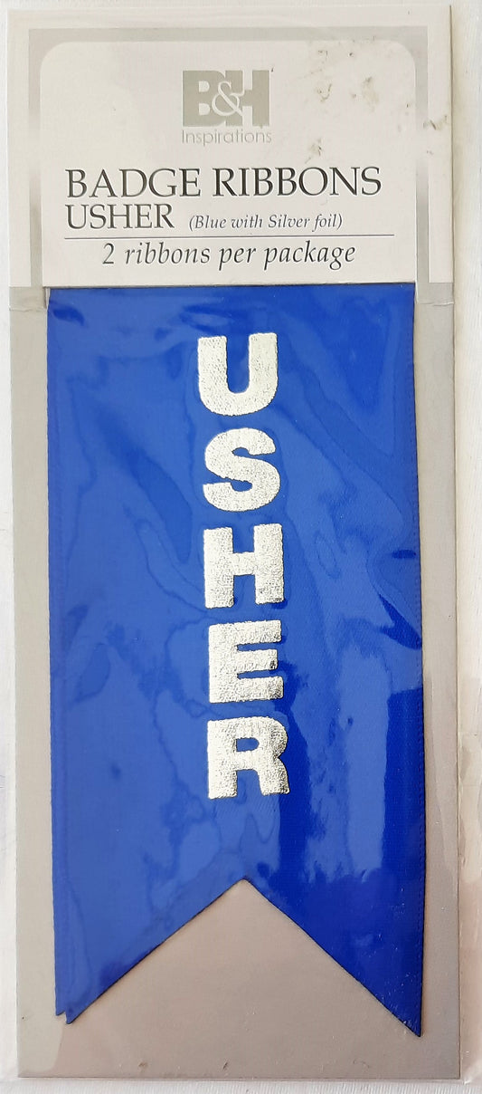 Usher Badge Ribbons Blue w/Silver Foil B&H New 2 pack