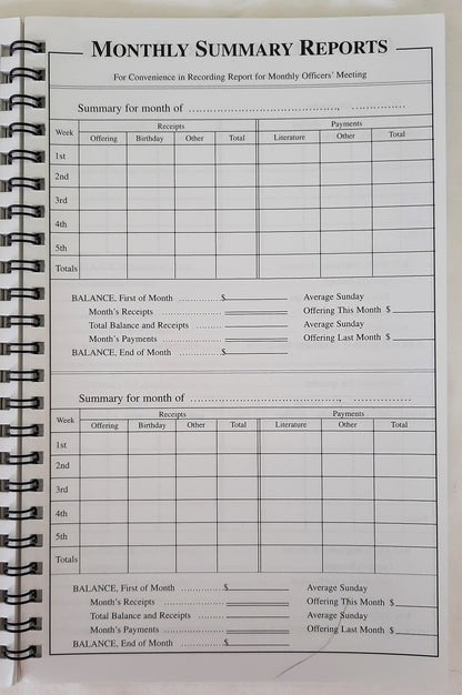 Standard Annual Treasurer's Record (New, Spiral Pbk, 64 pages, Standard Publishing)