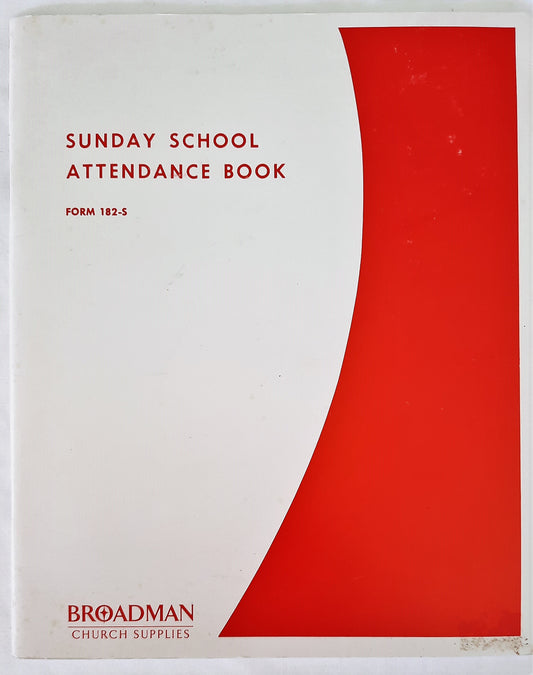 Sunday School Attendance Book No. 182S for Churches NEW Broadman Church Supplies