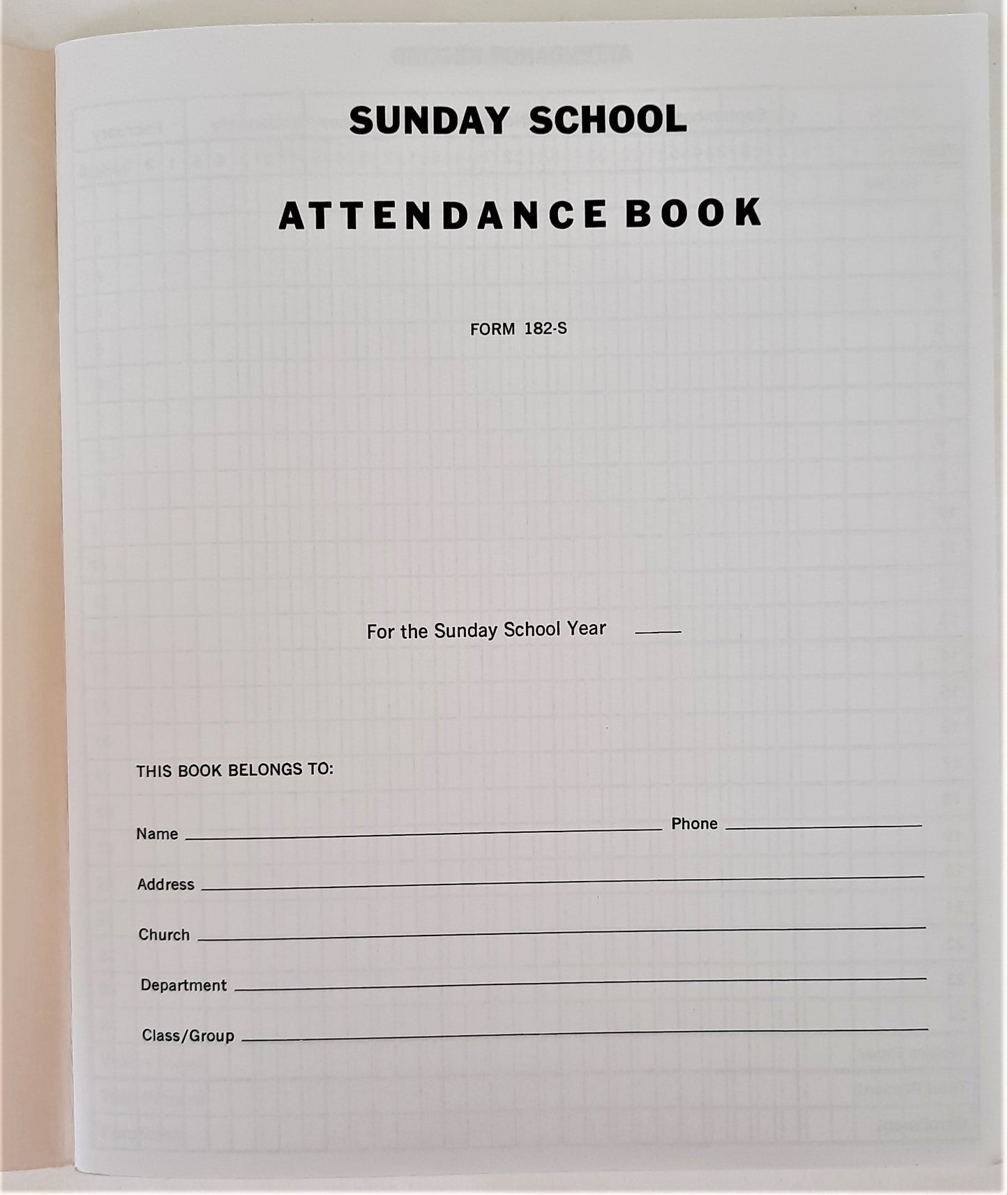 Sunday School Attendance Book No. 182S for Churches NEW Broadman Church Supplies