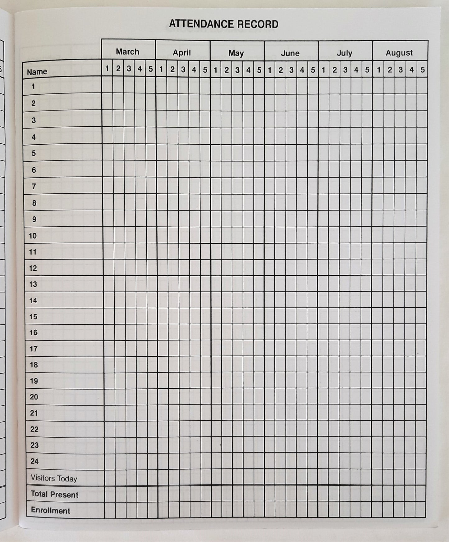 Sunday School Attendance Book No. 182S for Churches NEW Broadman Church Supplies