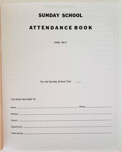 Sunday School Attendance Book No. 182S for Churches NEW Broadman Church Supplies