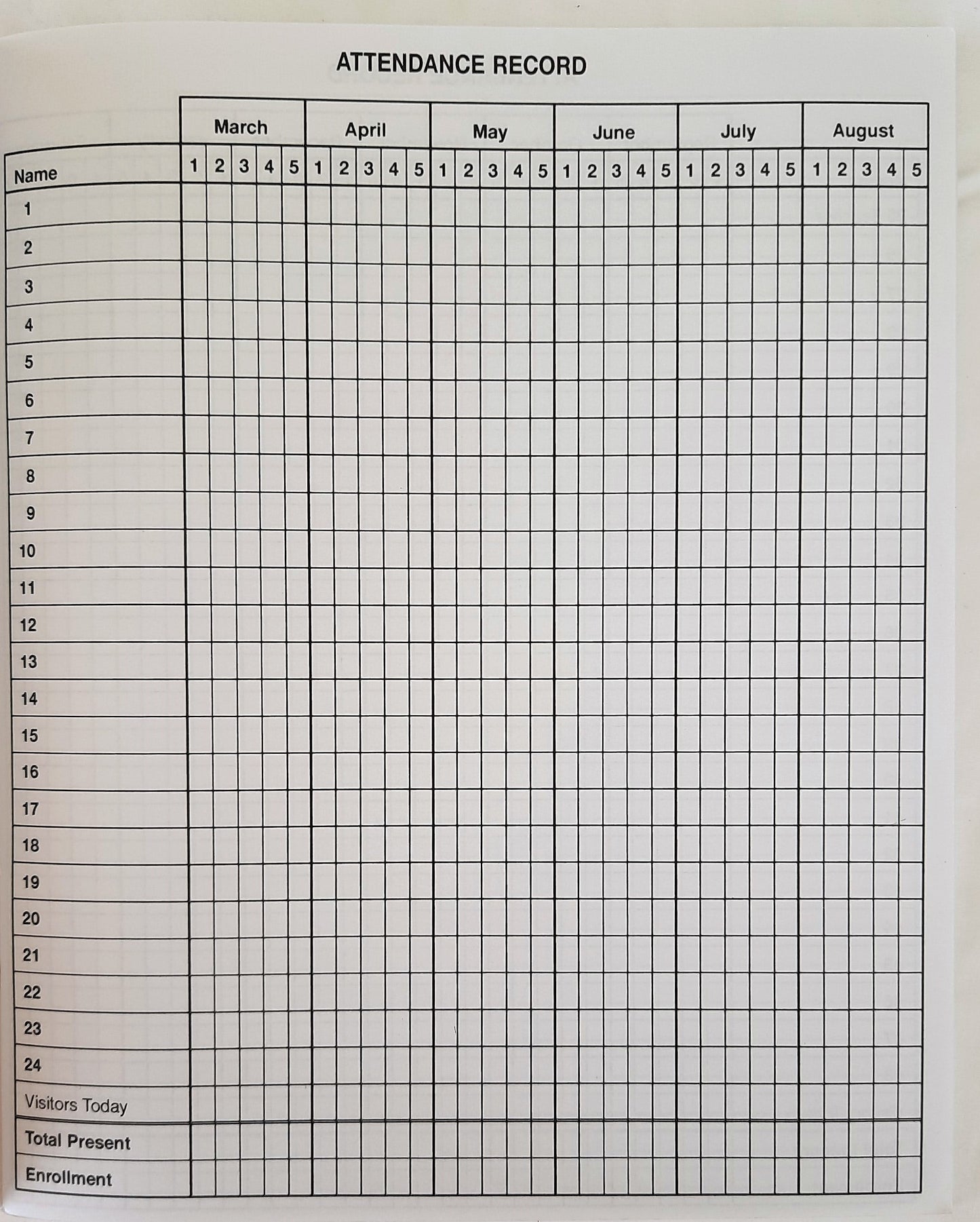 Sunday School Attendance Book No. 182S for Churches NEW Broadman Church Supplies