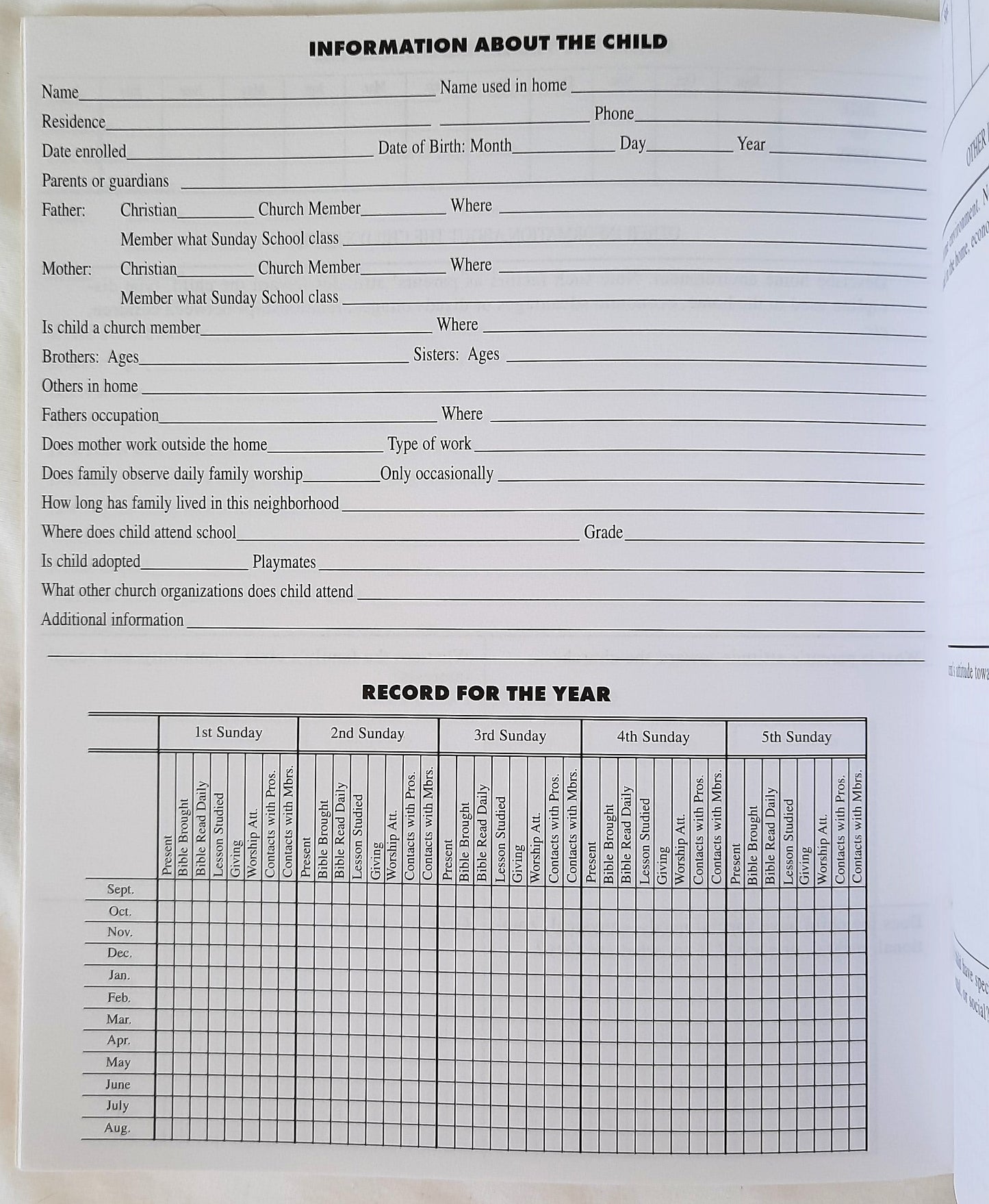 Children's Sunday School Group Record Book Form 186-S for churches NEW B&H Press