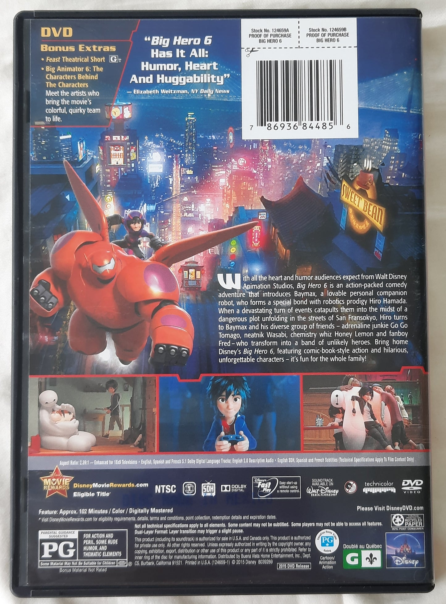 Disney Big Hero 6 Movie DVD Like New Rated PG Bonus Features NTSC 2015