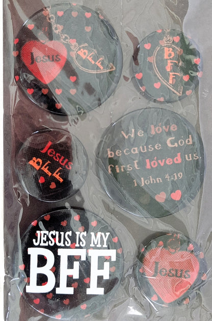 Jesus is My BFF Witness Pins (New, 6 pack, Tin, Christian Art Gifts)