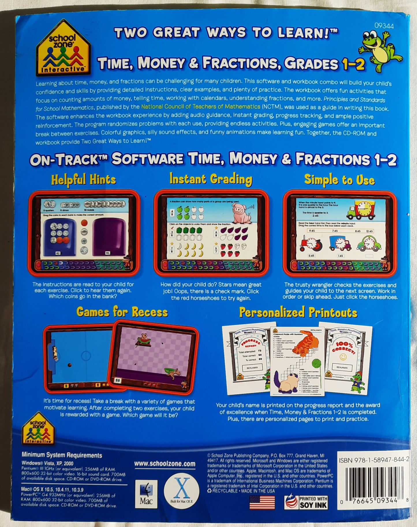 Time, Money & Fractions by Barbara Irvin (Good, 2007, Pbk School Zone, 128 pages)