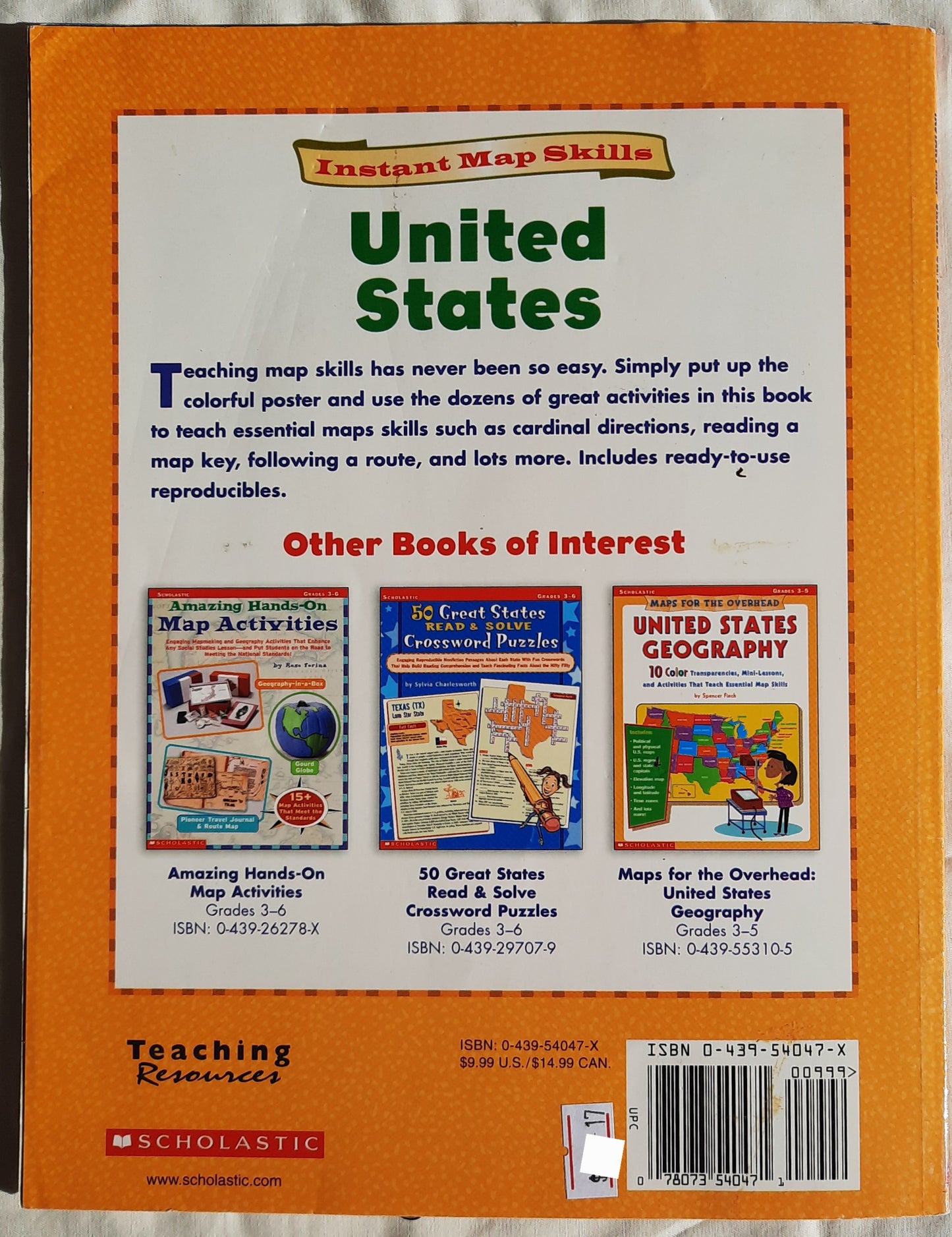 United States Map Skills by Jim McMahon (Good, 2004, Pbk, 32 pgs, Scholastic)