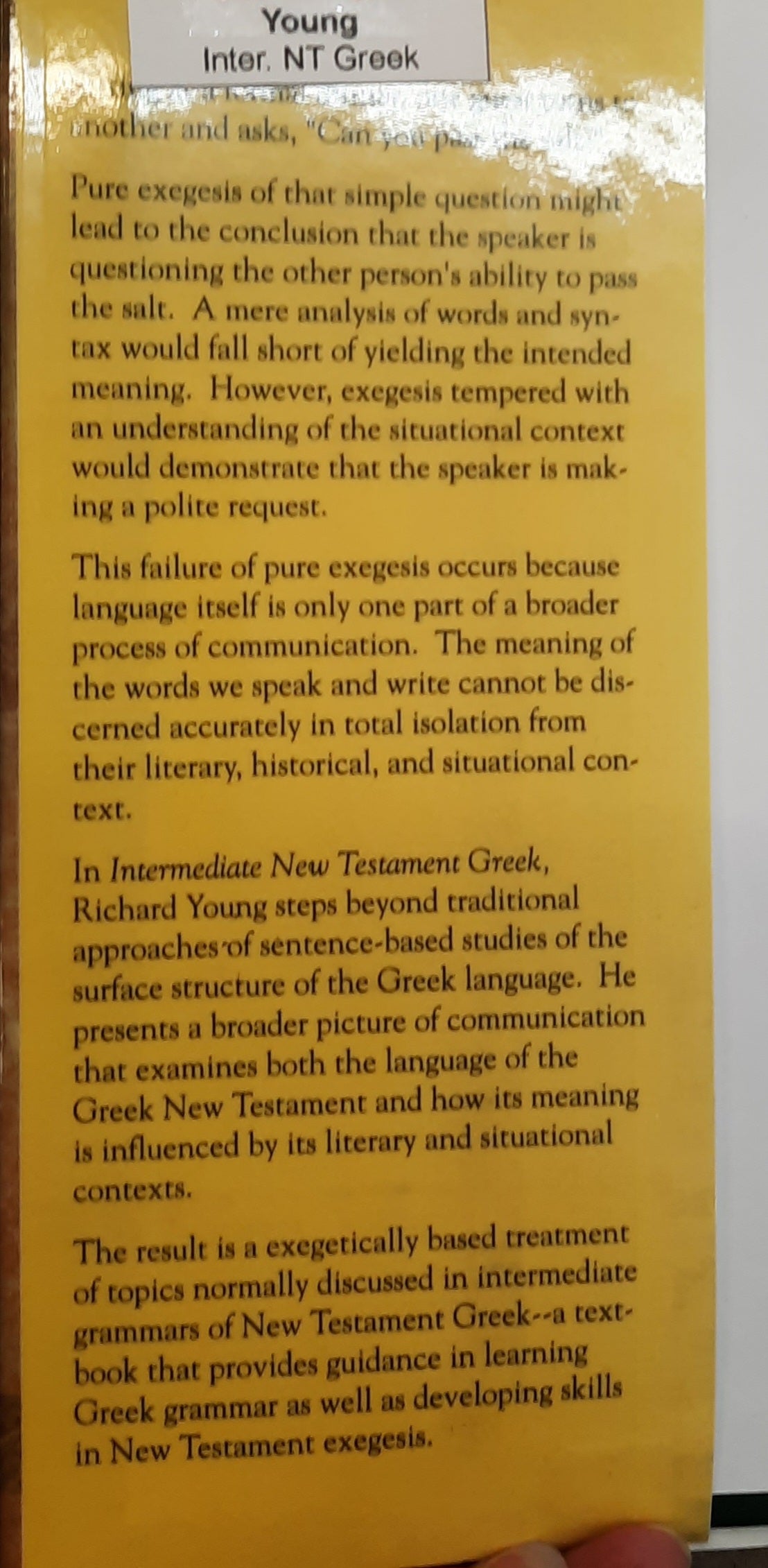 Intermediate New Testament Greek by Richard Young (New, 1994, HC, 320 pgs)