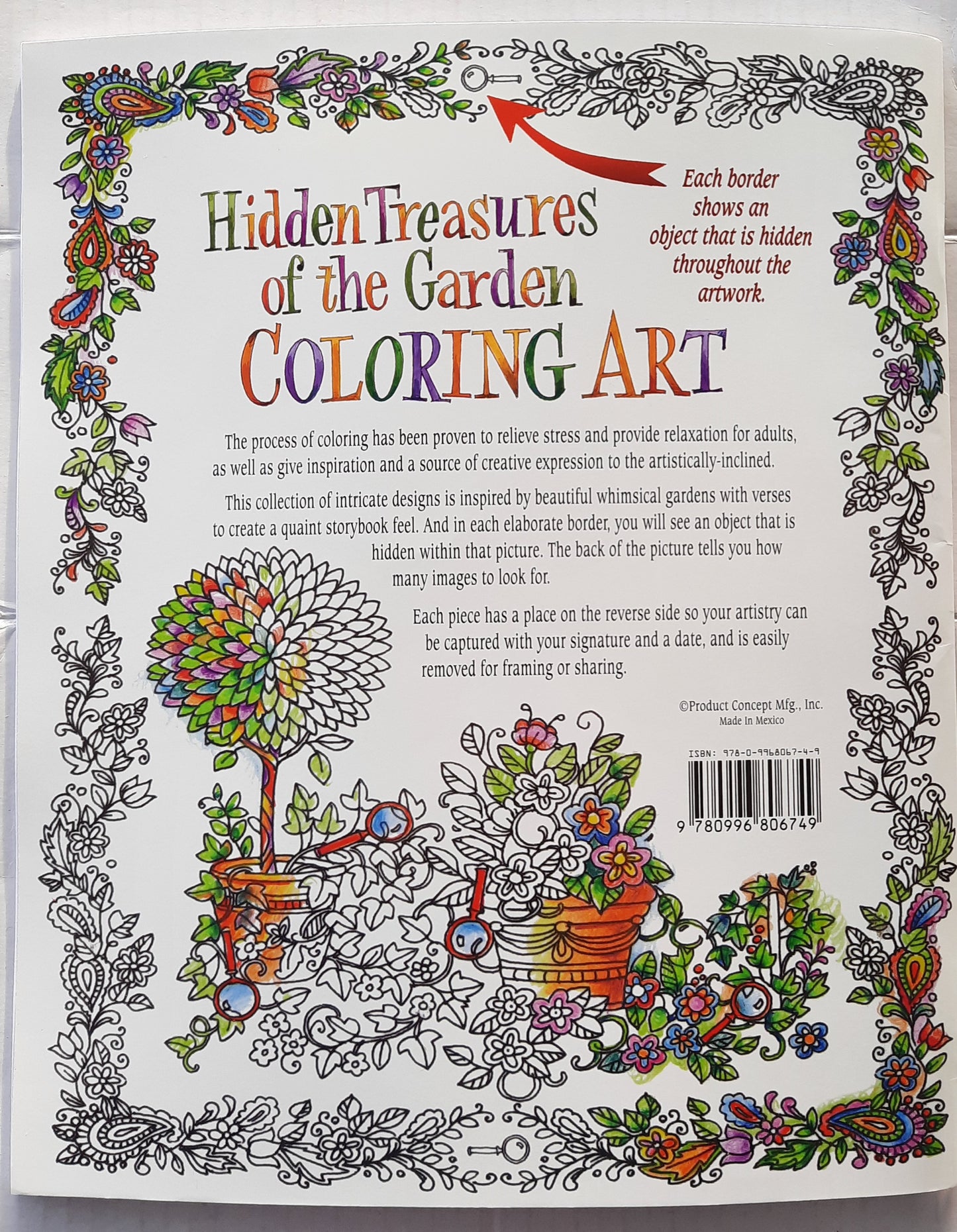 Hidden Treasure of the Garden Coloring Art by Product Concepts (New, 2016, PBk, 24 pgs)