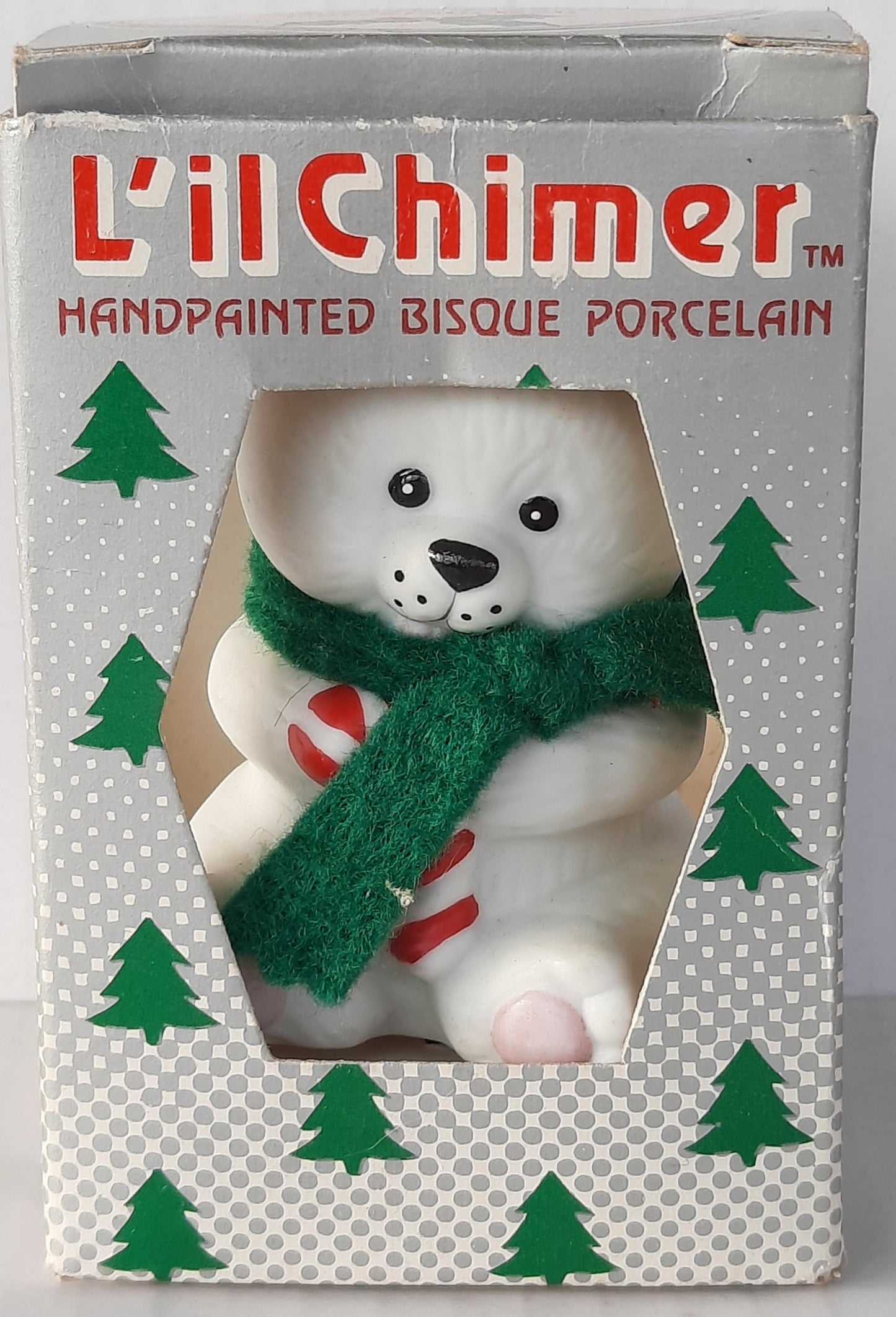 L'il Chimer Hand Painted Bisque Collectible Polar Bear Holiday Bell - like new condition