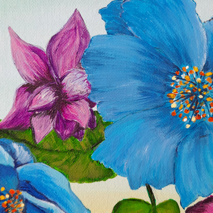 Acrylic Painting 8x10 inch "Flowers in Blue & Purple" by T. Ray