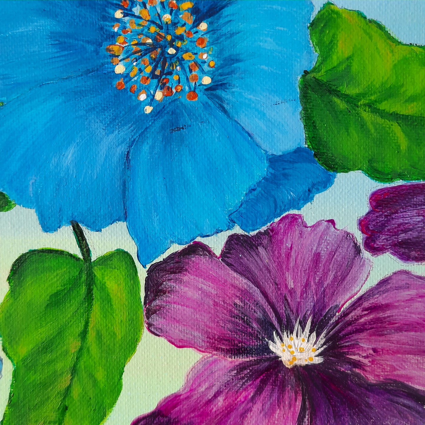 Acrylic Painting 8x10 inch "Flowers in Blue & Purple" by T. Ray