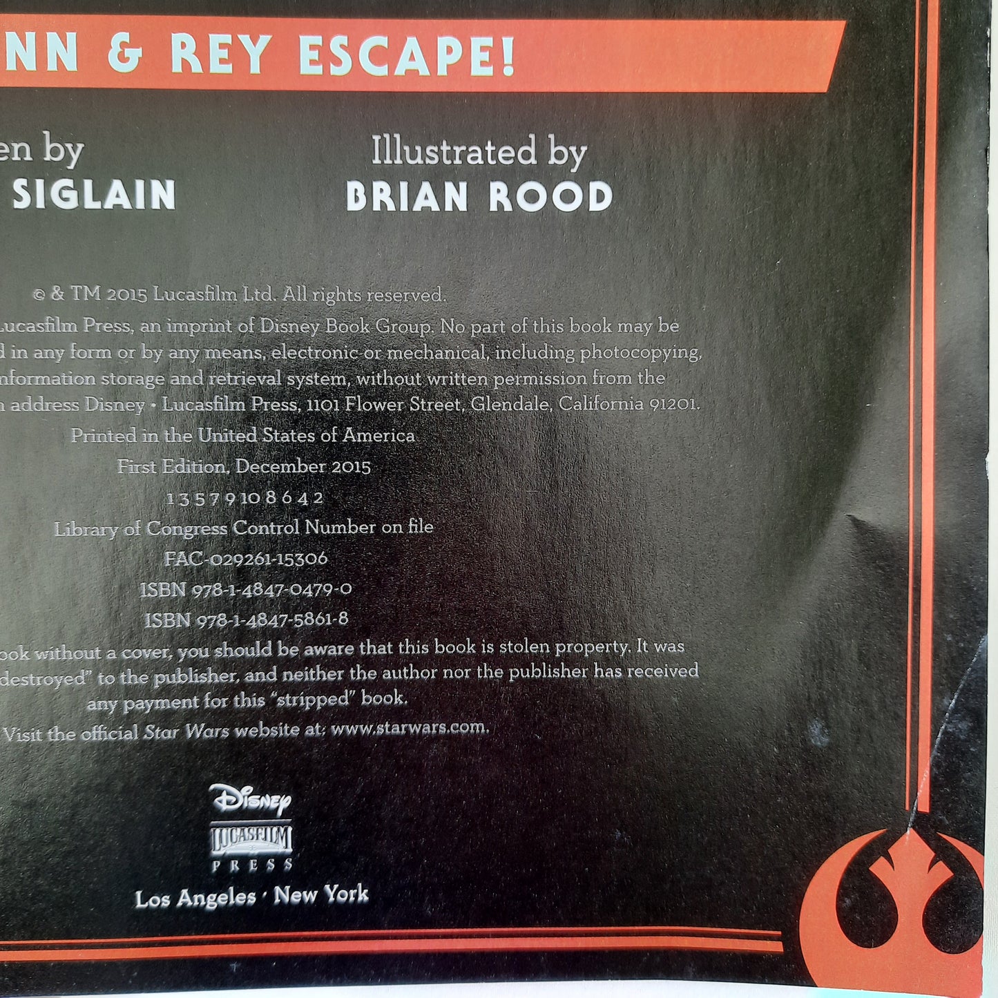 Star Wars: Finn & Rey Escape! by Michael Siglain (Good, 2015, Pbk, 24 pgs, Lucasfilm