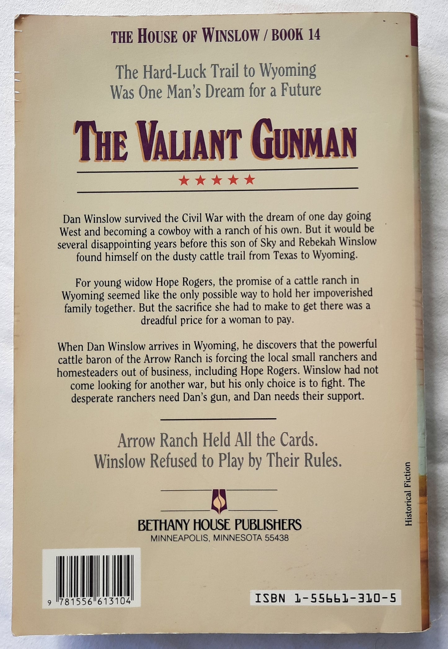 The Valiant Gunman #14 by Gilbert Morris (The House of Winslow, Good, 1993, Pbk, 320 pgs, Bethany House)