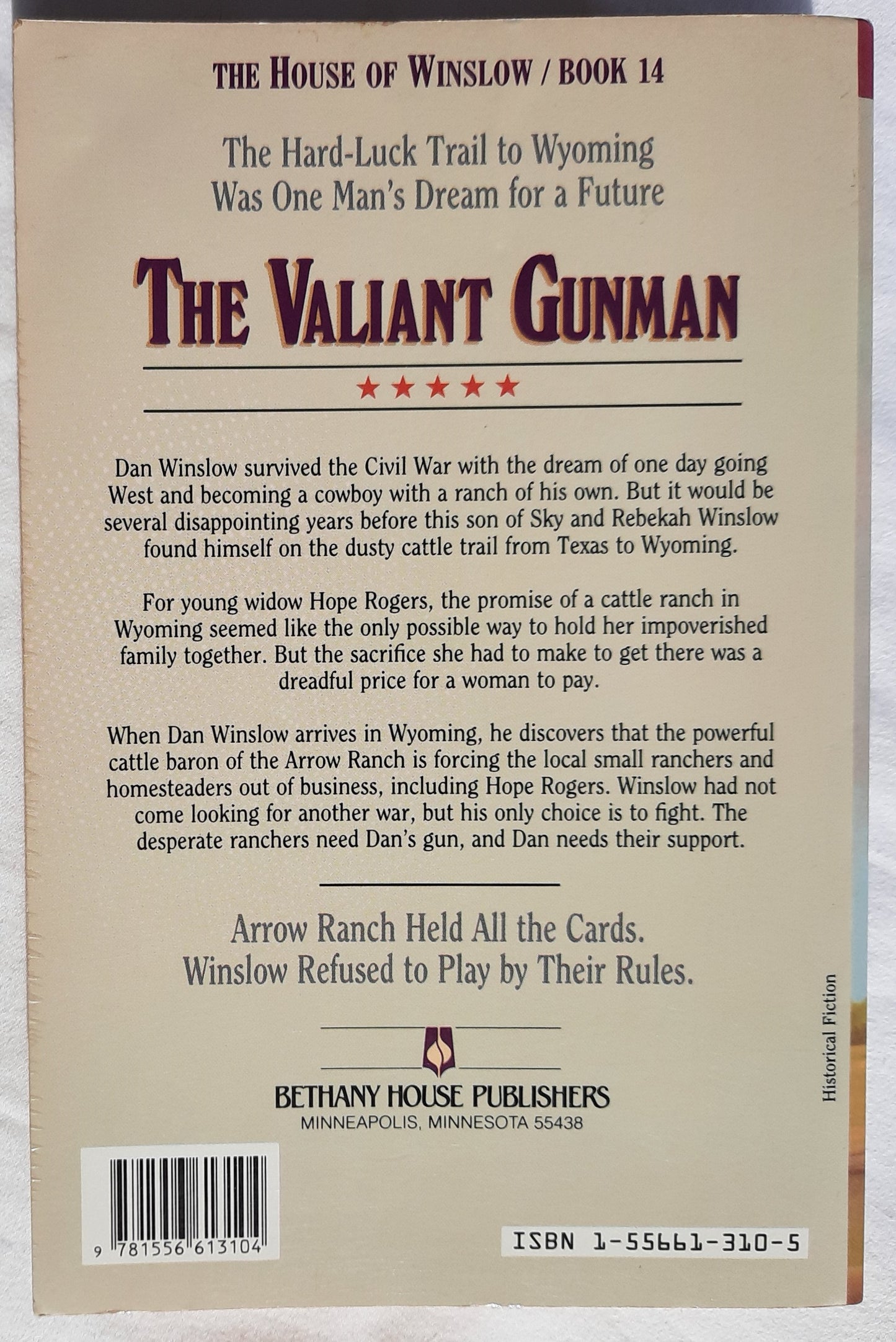 The Valiant Gunman #14 by Gilbert Morris (The House of Winslow, Good, 1993, Pbk, 320 pgs, Bethany House)