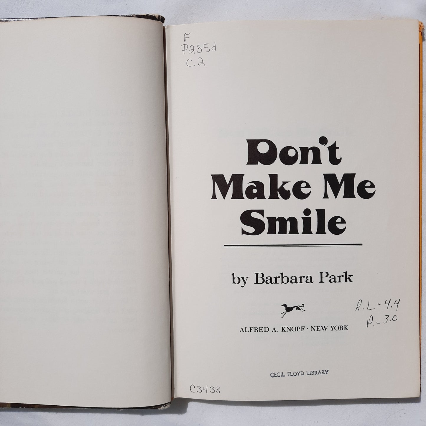 Don't Make Me Smile by Barbara Park (Good, 1981, HC, 114 pgs, Alfred A. Knopf)