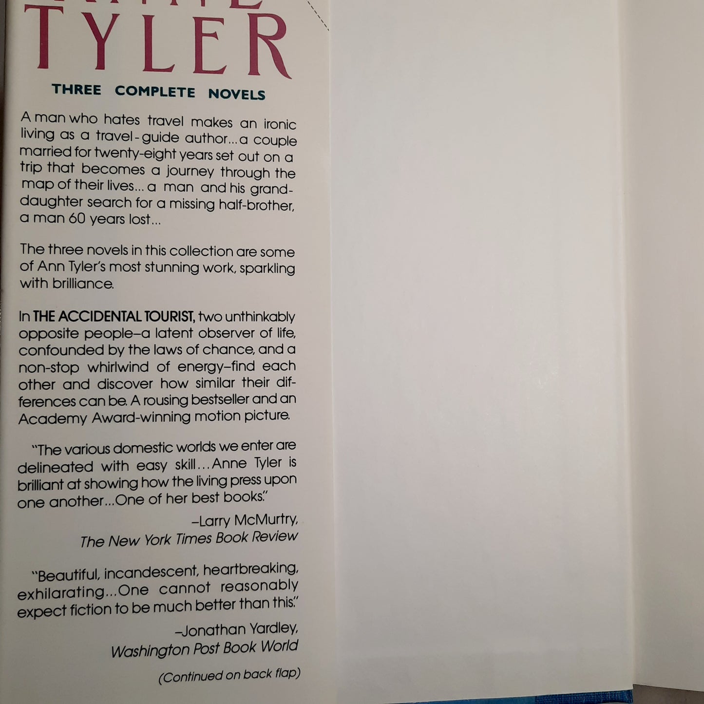 Anne Tyler: A New Collection: The Accidental Tourist/Breathing Lessons/Searching for Caleb (Very good, 1991, HC, 696 pages, Wings Books)