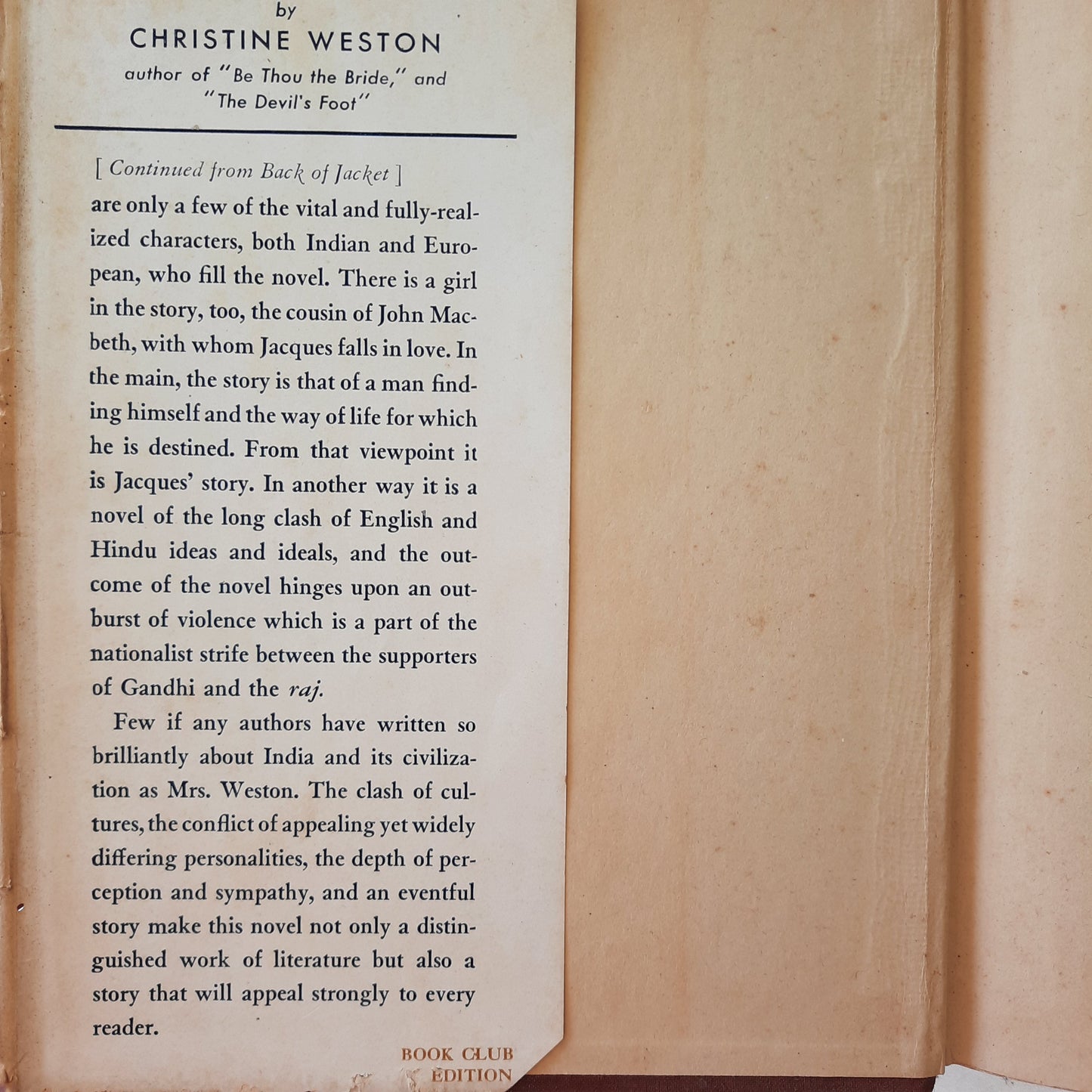 Indigo by Christine Weston (Good, 1943, HC, 374 pages, Charles Scribner's Sons)