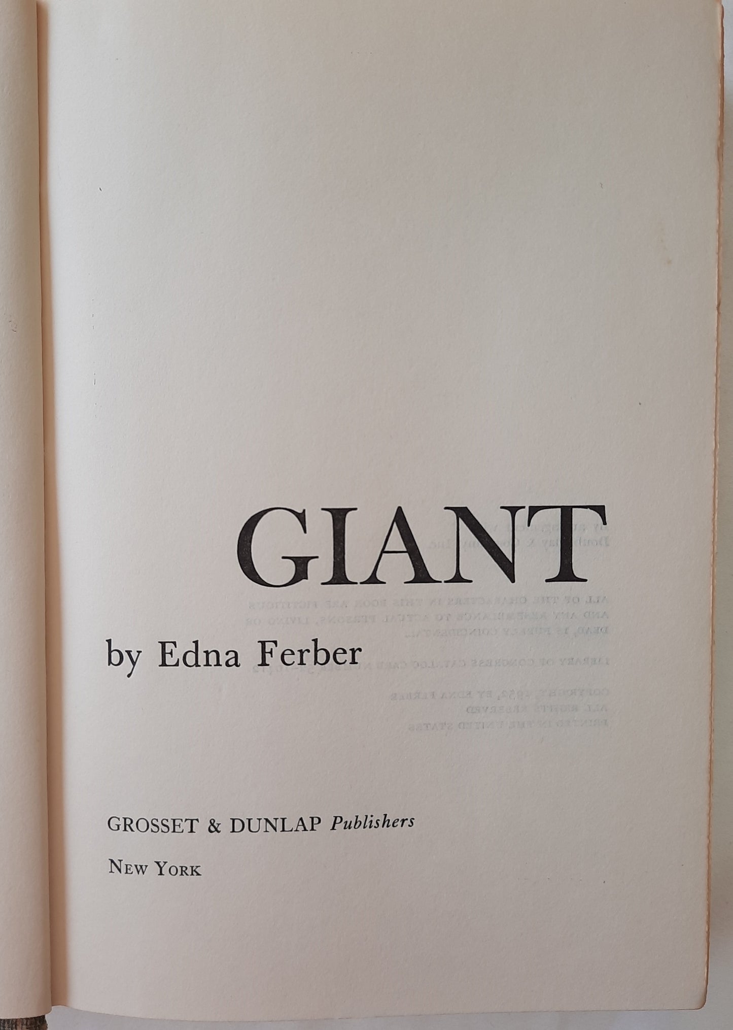 Giant by Edna Ferber (Very good, 1952, HC, 447 pages, Grosset & Dunlap)