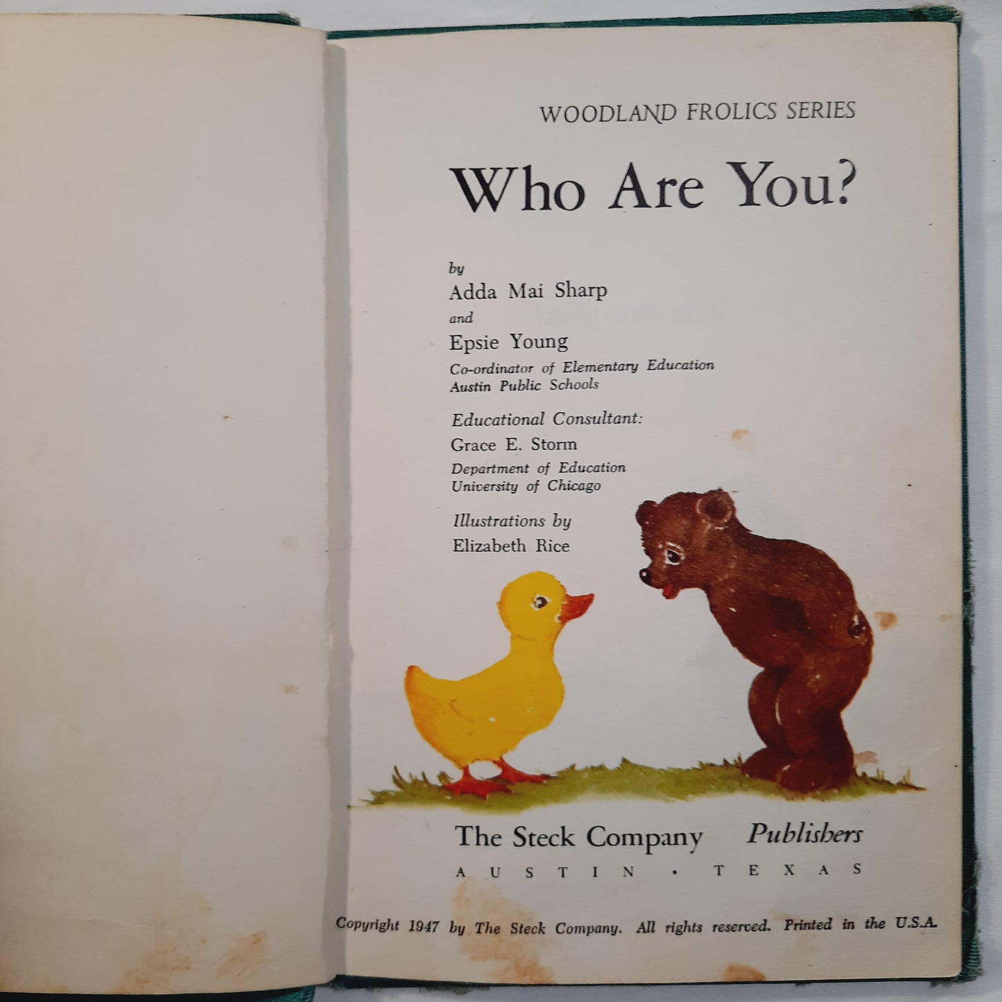 Who Are You? by Adda Mai Sharp; Epsie Young (Woodland Frolics Series: Good, 1947, HC, 48 pages, The Steck Co.)