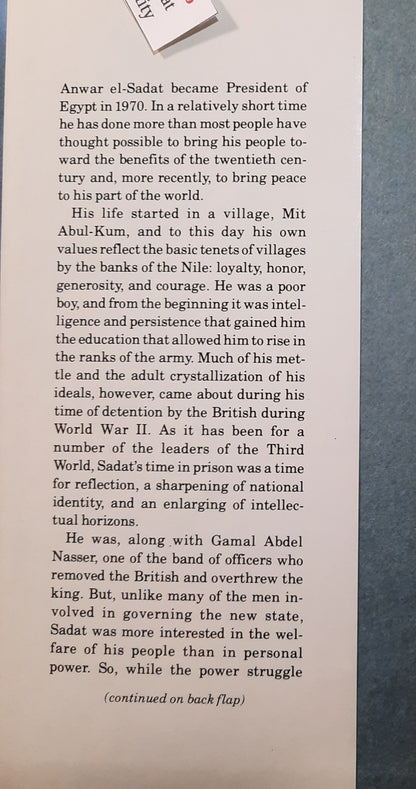 In Search of Identity by Anwar el-Sadat (Good, 1978, First Edition, HC, 360 pages, Harper & Row)