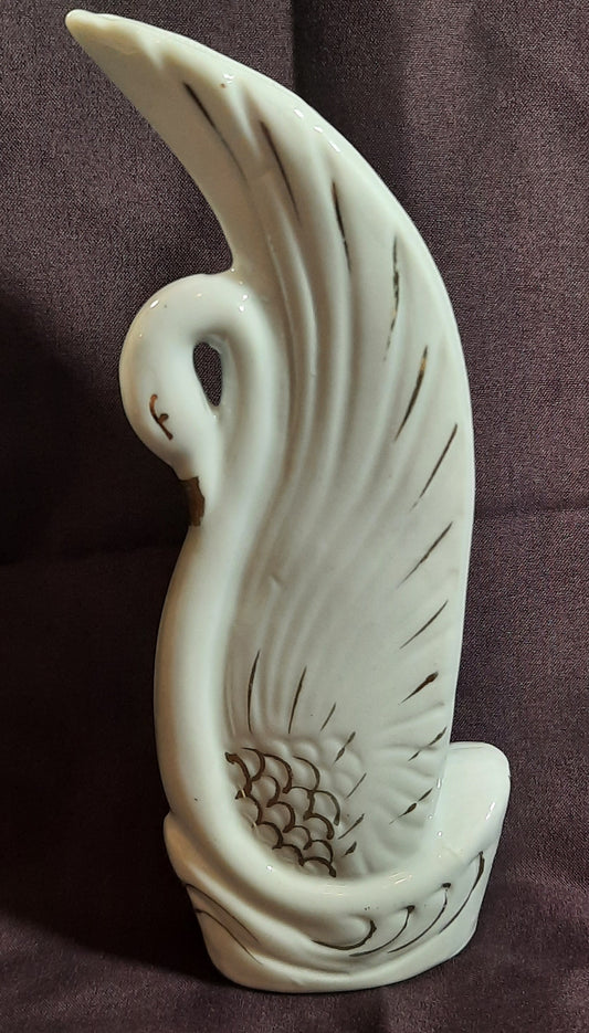 Vintage Porcelain Swan Bud Vase with Gold trim Made in China 6" - VERY GOOD Condition