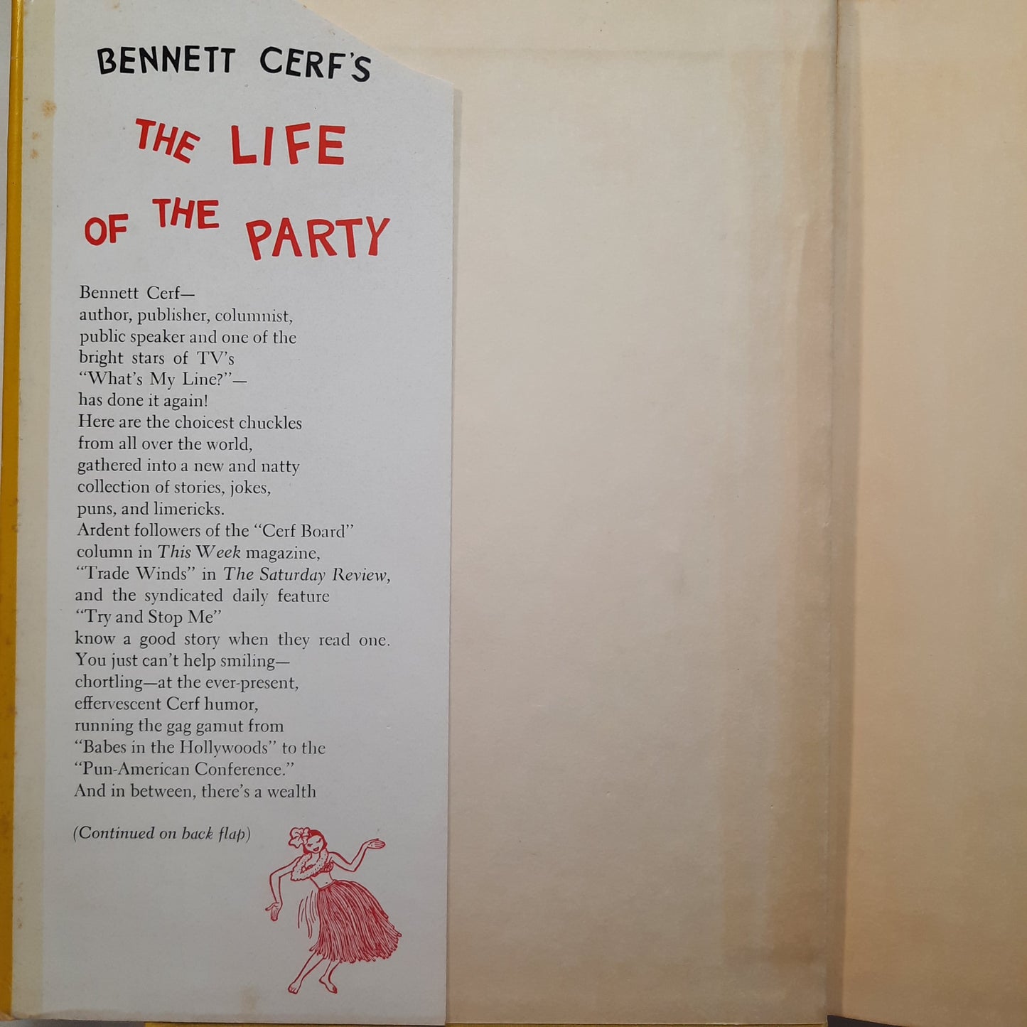 Bennett Cerf's The Life of the Party: A New Collection of Anecdotes, Fables, Tidbits, Puns, Yarns, and short Tall Tales (Good, 1956, HC, 352 pages, Doubleday)