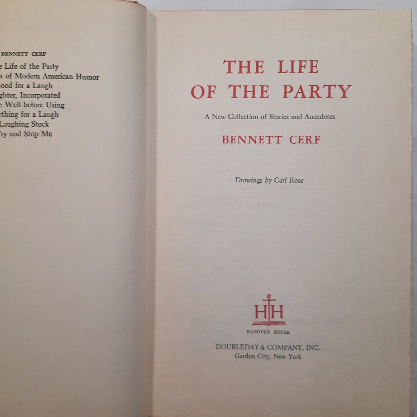 Bennett Cerf's The Life of the Party: A New Collection of Anecdotes, Fables, Tidbits, Puns, Yarns, and short Tall Tales (Good, 1956, HC, 352 pages, Doubleday)