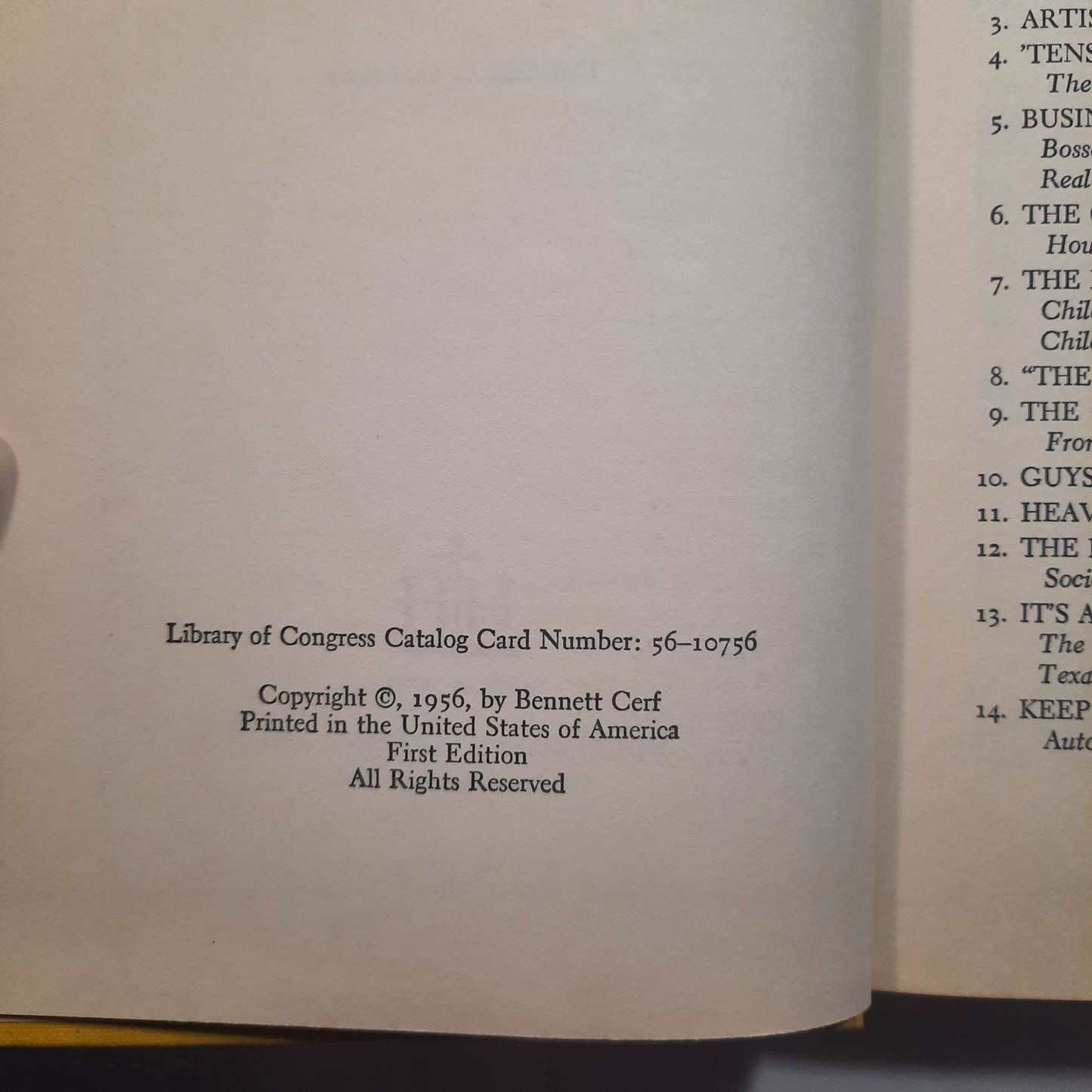 Bennett Cerf's The Life of the Party: A New Collection of Anecdotes, Fables, Tidbits, Puns, Yarns, and short Tall Tales (Good, 1956, HC, 352 pages, Doubleday)