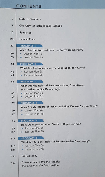 Representative Democracy in America Video Series Instructional Guide by Center for Civic Education (Very good, 2006, Pbk, 146 pages)