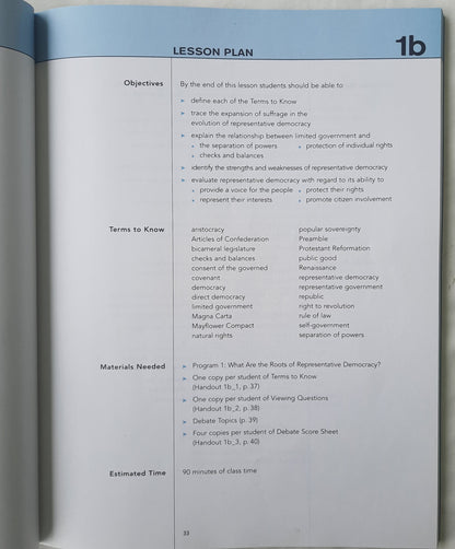 Representative Democracy in America Video Series Instructional Guide by Center for Civic Education (Very good, 2006, Pbk, 146 pages)