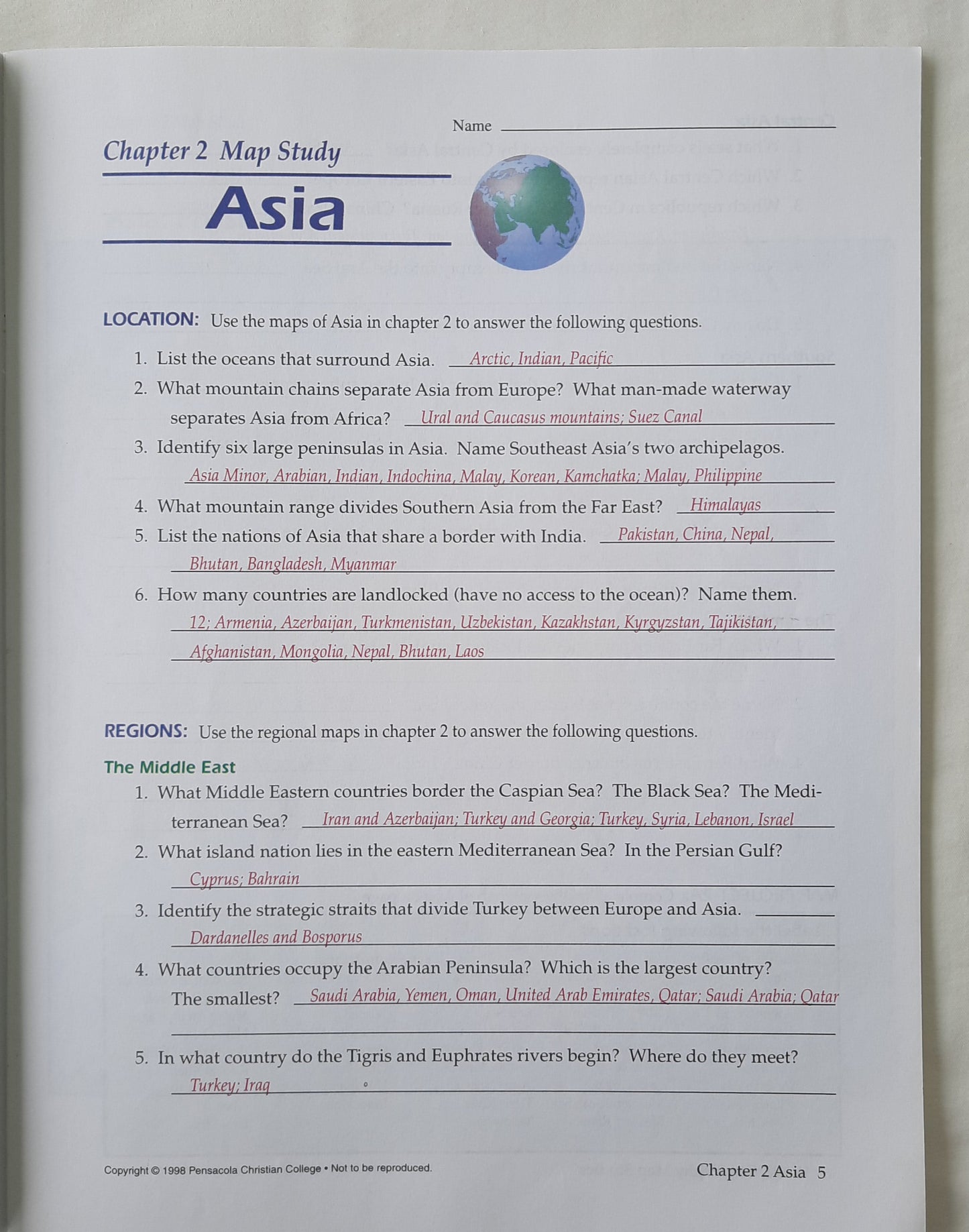 Abeka World Geography Map Studies Teacher Key (Very Good, 2005, Pbk, 45 pages)