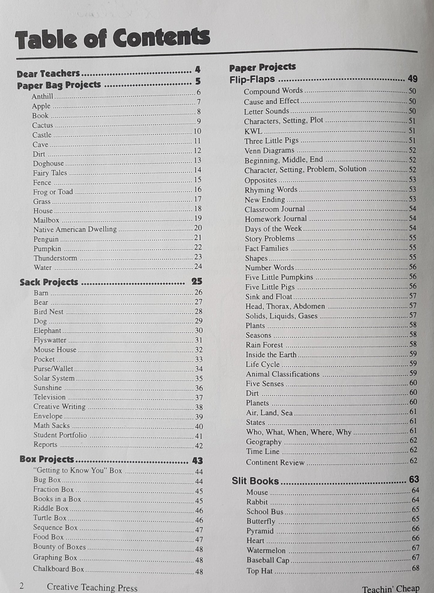 Teachin' Cheap: Using Bags, Sacks, Paper, & Boxes in the Classroom by Linda Holliman (Good, 1997, Pbk, 112 pages, Creative Teaching Press)