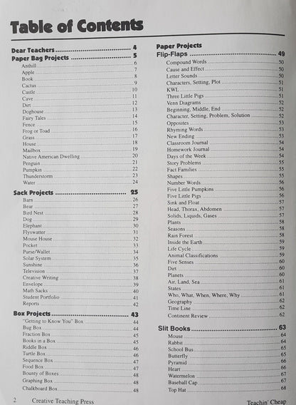 Teachin' Cheap: Using Bags, Sacks, Paper, & Boxes in the Classroom by Linda Holliman (Good, 1997, Pbk, 112 pages, Creative Teaching Press)