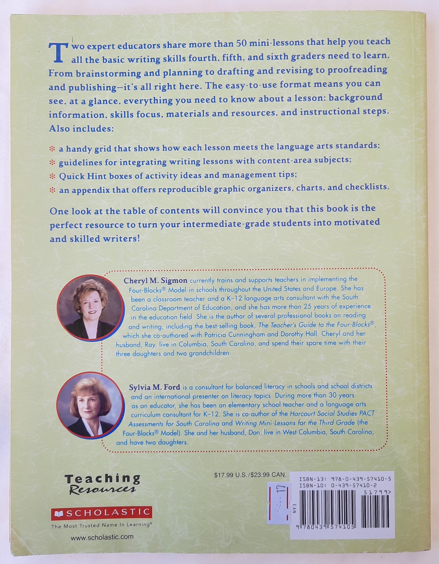 Just-Right Writing Mini-Lessons Grades 4-6 by Cheryl Sigmon; Sylvia Ford (Very Good, 2006, Pbk, 128 pages, Scholastic)