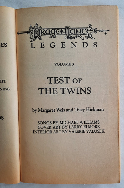 Dragon Lance: Legends Volume 3: Test of the Twins by Margaret Weis; Tracy Hickman (Good, 1986, Pbk, 349 pages, TSR, Inc.)