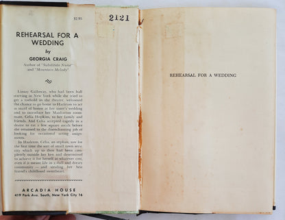 Rehearsal for a Wedding by Georgia Craig (Good, 1962, HC, 222 pages, Arcadia House) RARE FIND