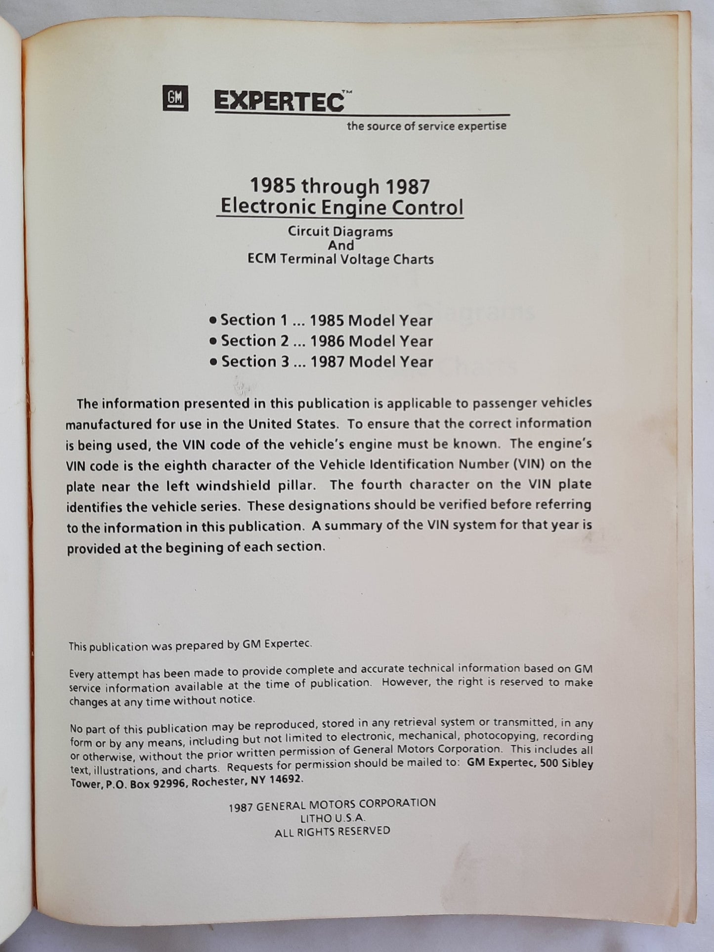 GM Expertec ECM Wiring Diagrams 1985 to 1987 by General Motors Corp. (Good, 1987, Pbk, 84 pages)