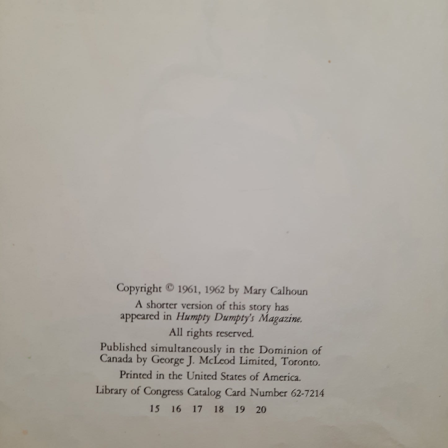 The Hungry Leprechaun by Mary Calhoun (Good, 1962, HC, William Morrow and Co.)